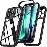 Hensinple für iPhone 13 Pro Hülle, Handyhülle iPhone 13 Pro mit Eingebautem Displayschutz 360 Grad Rundumschutz Stoßfest Robust Bumper Cover Schutzhülle für iPhone 13 Pro Case 6.1 Zoll -Schwarz