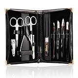TITANIA Maniküre-Etui Set (10-teilig) • Maniküre Set im schwarzen Echtleder-Etui • Nagelpflegeset • Nagelset mit Nageletui für Damen & Herren • Ideal als Reise Nageletui