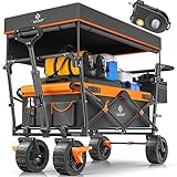 KESSER® Bollerwagen faltbar GT9000 Handwagen mit Dach | Transportwagen max. belastbar bis 150kg mit Hartgummi-Räder & Feststellbremsen (Vorne & Hinten) | Inkl. Schloss, Abdeckung, Wetter & Sichtschutz