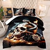 Generisch Bettdecke 140X200 Steppdecke Mit 200Gsm Mikrofaser Füllung, 4 Jahreszeiten Waschbar Bettdecken, Leichte Ganzjahresdecke Mit 2 Kissenbezügen,3D Druck Quiltedschlangenschädel