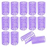 12 Stück Lockenwickler,Kunststoff Haarwickler,Hair Rollers Set,Haftwickler Selbsthaftend,36mm Große Locken, Haarwickler für Langes Mittleres Kleine Haar, Salon Barbier(Violett)