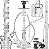 DILAW® SKITTO X Shisha Set Hookah Aluminium Alu 85cm Wasserpfeife Kaminkopf Komplettset Molassefänger Silikonschlauch Alu Glas-Mundstück Kaminaufsatz 18/8 schliff Edelstahl Tauchrohr, Silber