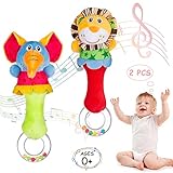 WolinTek 2 Pcs Baby Rasseln,Greifling zum Rasseln,Cartoon Tier Rassel Kleinkind Spielzeug weiche Flock Stoff mit Klingel Glocke. rassel für Babys und Kleinkinder ab 2-12 Monaten (Elefant, Löwe)