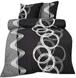 Leonado Vicenti - Winter Thermo Bettwäsche grau Fleece gestreift modern Schlafzimmer Garnitur Set Bezug Decke mit Reissverschluss, 135x200 cm, 4teilig