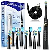 Seago Elektrische Zahnbürste, Schallzahnbürste mit 40000VPM weißen Ihre Zähne in zwei Wochen, USB wiederaufladbar, mit persönlichen 5-Modi und 8-Köpfen, Elektrische Schallzahnbürste, SG-958(Schwarz)