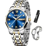 Taxau Uhr Herren Silber Luxus Blau Gesicht mit Datum Tag Edelstahl Uhren Business Mens Kleid Uhr Römische Uhren für Männer wasserdichte Analog Quarz Herrenuhren Klassische Reloj Para Hombre