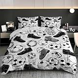 Fußballschuhe Bettwäsche 200x200 Sportthema Bettwäsche-Sets für Mädchen Jungen Kinder Weiche Mikrofaser 3D Drucken Bettbezug mit Reißveschluss und 2 Kissenbezüge 2035.B