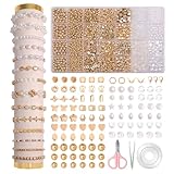 JHWELRG Perlen Weiß Set,Bastelperlen zum Auffädeln,Goldene Perlen für DIY Perlen Set Schmuck Bracelet Making Kit,Feiertage,Partys,Weihnachten