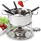 Virklyee Edelstahl Fondue Set Fleischfondue set Fondue Set mit Brenner 2-6 Personen Fondue Set mit einstellbarer Temperatur DIY Fondue Set Passend für Butter Käse Fleisch Gemüse Brot (Silber o2)