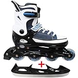 Cox Swain Sneak 2in1 größenverstellbare Kinder Inline Skates und Schlittschuhe mit PU Gummirollen sowie ABEC 5 Kugellagern, Blau, L (40-43)