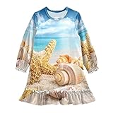 Anantty Mädchen-Nachthemd, Sommer, Strand, Seestern, Muscheln, Nachthemd, langärmelig, Nachtwäsche, Pyjama, Schlafanzug