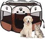 Welpenauslauf Faltbar, Welpenlaufstall für Drinnen, Laufstall Hund Pop-Up, Tragbarer Haustier Hundezaun, Hundeauslauf für Innen Hasen Katzen, für Kleine Katzen, Hunde, Kaninchen braun 73 x 73 x 43cm