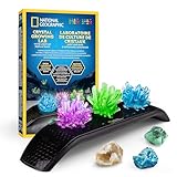 NATIONAL Geographic Kristallzucht-Set – Züchte 3 farbenfrohe Kristalle mit beleuchtetem Ständer & Handbuch, inkl. Geode, grünem Fluorit & echtem Edelstein