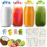 Loyaboho 4Stk Milchflaschen Glasflaschen 250ml,Flaschen zum befüllen Vier Farbe mit Schraubverschluss,Zum selbst befüllen von Milchflaschen, Saftflaschen, Smoothie Flaschen, Getränkeflaschen.