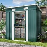 Xbro Metall Gerätehaus 183 x 109 x 182 cm, Gerätehaus mit Pultdach and Schiebetür, Geräteschuppen mit Schloss und Handschuhen (Grün)