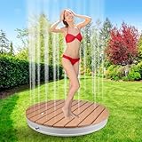 Bsteciar Garden Shower Floor Shower Outdoor Shower with Adjustable Foot Wheel, Aluminium WPC Non-Slip Round Outdoor Floor Shower Camping Shower with 4 m Fountain Height for Pool, Camping, Sauna