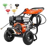 VEVOR Benzin-Hochdruckreiniger, 3500 PSI 10 L/min, 2,6 GPM Terrassenreinger mit Aluminiumpumpe, Hochdruckpistole & Verlängerungsstab, 5-Düsen-Set, für Autos, Zäune, Häuser, Einfahrten, Terrassen