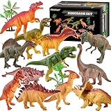 TOEY PLAY Groß Dinosaurier Figuren Set mit Bäume, 12 Stücke Dinosaurier Spielzeug Tyrannosaurus Rex, Triceratops Tiere, Dino Spielzeug für Kinder ab 3 4 5 Jahren