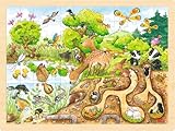 goki 57582 - Einlegepuzzle Erlebnis Natur aus Holz, Holzpuzzle mit vielen Tieren, Lernspielzeug und Kinderpuzzle, fördert Fantasie und Motorik der Kinder, 40cm x 30cm, 96er Set, ab 3 Jahre