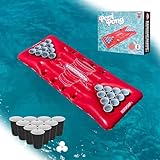 RedCupShop® XXL Pool Pong Luftmatratze | Set inkl. 25 Becher & 3 Bälle | Große 175 x 75 cm Pool Matratze | Cooles Sommer Geschenk