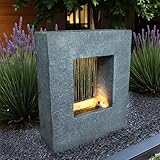 Gartenbrunnen mit LED Beleuchtung 65x53 cm Zimmerbrunnen Brunnen Steinoptik Regen Wasserfall eckig warmweiß Springbrunnen Gartendekoration
