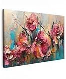 MuchoWow© Leinwandbild Groß 120x80 cm XXL Dekoration Wohnzimmer Bilder Aufhängen Wall Decoration Living Room Wohnungs Deko Moderne Kunst - Blumen - Rosa - Rosen - Natur