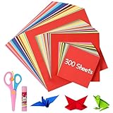 Gucass 300 Blatt Origami Papier, 20x20 & 15x15 & 10x10 Faltpapier in 20 Farben, Buntes Papier Doppelseitig Quadratisch Tonpapier, 70g/m² Bastelpapier für Kinder und Erwachsene DIY Bastelprojekte