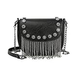 MEGAUK Mini Niet Handtasche Kette Fransen Umhängetasche Cross Body Taschen Elegante Kettentasche Punk Clutch Bag Abendtasche mit Kette Riemen Metall Schultergurt