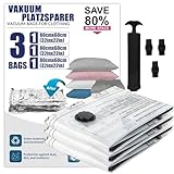 Sonluk Vakuum Platzsparer,3er-Pack Vakuumbeutel für Kleidung und Bettdecken Vacuum Bags mit Luftdichtem Ventil Handpumpe,Wiederverwendbar Vakuumbeutel (80x60cm,70x50cm,60x40cm)