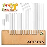 AOTWAN Glas Strohhalme Wiederverwendbar 20 Stück Glasstrohhalme, 6 Kurz + 6 Lange Geraden Glas-Strohhalme, 4 gebogenem Trinkhalme mit 4 Reinigungsbürsten für Cocktails, Smoothie und Säfte