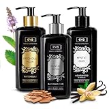 eva natura Hand- und Körperseife im Geschenkset | mit Sandalwood, Patchouli, Agarwood & Vanilla (3x290ml) | luxuriöse und vegane Flüssigseife | Pflege für Männer und Frauen, Geschenk Weihnachten