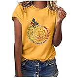 riou Damen-T-Shirt mit kurzen Ärmeln, bedruckt, 2021, Sonnenbluse, mit Rundhalsausschnitt, lässig, große Größen, Blusen, Oberteile, Schwarz XXXL