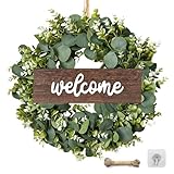 Bunte Häuschen Türkranz, Willkommensschild Vordertür Sommerkranz Ganzjährig Künstliche Kranz Deko Frühling Türschild für Haustür Zuhause Tür Fenster Wand (Grün)