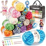 FAMKEEP Handstrickgarn,16 Farben Wolle zum Häkeln,40g Bunt Farbverlauf Baumwollgarn,Baumwolle Wolle mit 2 Häkelnadeln, Stricken für Anfänger Set zur Kunsthandwerk Herstellung zum Basteln
