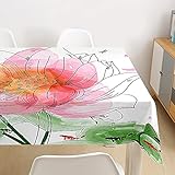 Lukery Tischdecke Outdoor Rechteckig Abwaschbar, Lotus Druck Tischdecke Abwaschbar, Fleckschutz Gartentischdecke für Küche, Esstisch, Parteien (150x210cm,Aquarell)