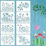 Abellio 8 Stück Blumen Schablone, Wildblumen Schablonen, Kirschblüten Rebe Zeichenschablonen Wiederverwendbar DIY Natur Blumen Vorlagen für Malerei auf Leinwand Möbel DIY Home Decor - 12 x 15 cm