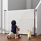 Treppenschutzgitter TüRschutzgitter Ausziehbar 0-140/180/300cm, EinhäNdige Bedienung Baby Absperrgitter, Sicherheitsgitter für Drinnen und Draußen, Baby, Welpen, Treppen, Türen(Weiß,86*180cm)