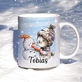 Sunnywall Glitzertasse Personalisiert mit Namen – Weihnachtstasse - Hase Winter-Edition - Wintertasse aus Keramik - Geschenkidee