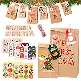 WECUTE Adventskalender zum Befüllen 2024, 1-24 Geschenk Papiertueten Zum Selber Befüllen Basteln Advents Tüten, DIY Adventkalender Erwachsene, Adventkalender Kinder