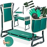 KESSER® 2 in 1 XXL Kniebank für Gartenarbeit Gepolstert Sitzunterlage Eva-Schaumkissen Gartenhocker Klappbar | 2X Werkzeugtasche Handschuhe Gartenkelle & Rechen | Gartenbank 60x50x27cm bis 150 kg