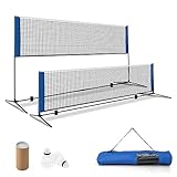 COSTWAY Badmintonnetz mit Ständer, Federballnetz höhenverstellbar mit 2 Federbällen & Tragetasche, tragbarer Netzständer Outdoor für Badminton Tennis Volleyball (420cm)