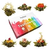 Buntfink TeaFlowers Teeblumen Geschenkset 6 Teerosen Teeblüten in Geschenkbox Erblühtee von Hand gebunden und vakuumverpackt Geschenk für Frauen und Teeliebhaber Blooming tea flowers