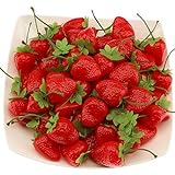 Gresorth 30 Stück Künstliche Lebensechte Dard Rot Erdbeere Deko Gefälschte Früchte Obst Party Festival Dekoration