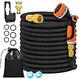 Chuner Flexibler Gartenschlauch 15 m mit 10-Funktionen Schlauchdüse, dehnbarer flexiSchlauch, Vollmessing Adapter 1/2' 3/4' Zoll, Wandhalterung Tasche, für den Außenbereich, Schwarz (15 M)