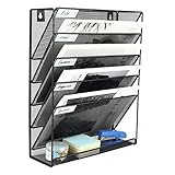 EasyPAG 6 Fächer Metall A4 Zeitschriftenhalter Wand Zeitschriften Wandhalter Aktenablage Dokumentenhalter Hängend Magazin Organizer Flyerständer Prospektspender,Schwarz