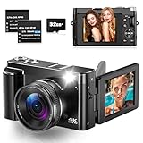 Digitalkamera 4K 48MP Autofokus Vlogging Kamera mit 3 Zoll 180° Flip Screen, 4K Kompakt Digitalkamera mit 32GB Karte 16X Digitalzoom für Anfänger, Jugendliche
