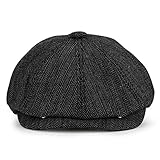 KeepSa Newsboy Stil Tellermütze Schirmmütze Herren Damen - 8 Panel Peaky Fischgräten Tweed Retro Schiebermütze Schlägermütze Gatsby Cap - 56cm, Schwarze