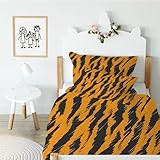 Kinderbettwäsche 100x135 mit Tiger Druck Motiv - 100% Microfaser - Baby Bettwäsche Tierdruck mit Reißverschluss + Kissenbuzug 40x60 - Schwarz und Braun