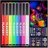 Halloween Schminke, 8 Face Paint Pens 6 Tattoos Kinderschminke Kinderschminken Set, Fluoreszierende Farbe Eulenspiegel Schminke Kinder Bodypainting Farben Festival Zubehör für Neon Schwarzlicht Party