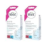 Veet Pure Kaltwachsstreifen Gesicht - Haarentfernung für sensible Haut - Bis zu 28 Tage glatte Haut – Minimum Inhaltsstoffen - (2er Pack) 20 Doppelstreifen = 40 Einzelstreifen